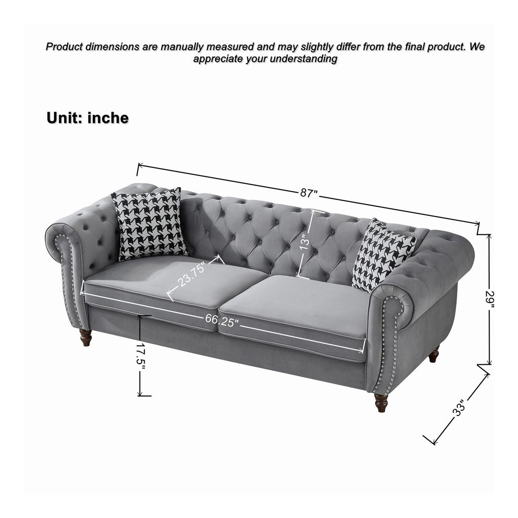 Chesterfield Fabric Sofa with Rolled Arms & Nailhead Trim