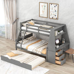 Bunk Bed with Trundle & Built In Desk, 3 Storage Drawers & Shelf