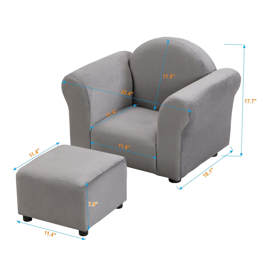 Kids Recliner Chair, Kids Upholstered Couch with Ottoman – Dark Gray