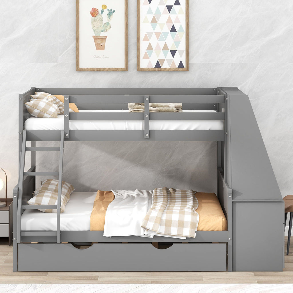 Bunk Bed with Trundle & Built In Desk, 3 Storage Drawers & Shelf