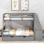 Bunk Bed with Trundle & Built In Desk, 3 Storage Drawers & Shelf