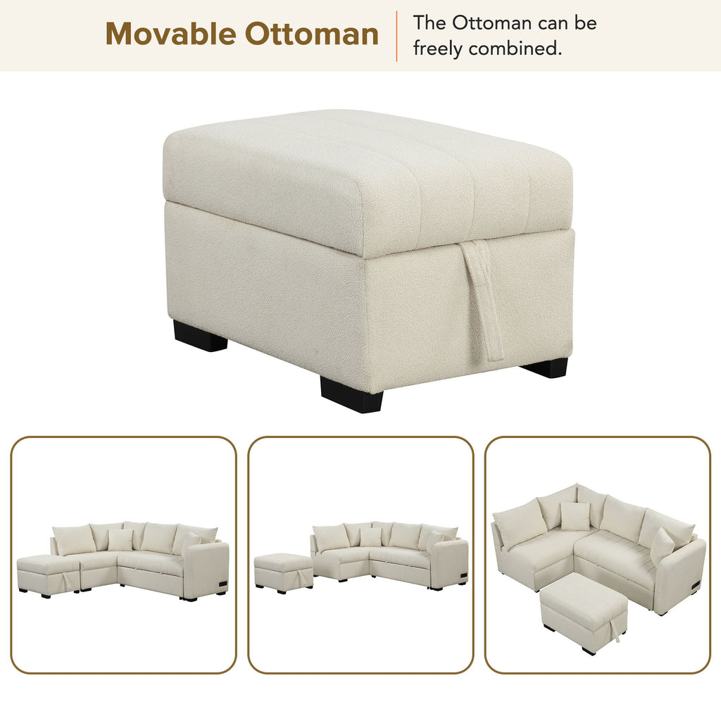 L-Shaped Sectional Pull Out Sofa Bed Sleeper Sofa with Two USB Ports