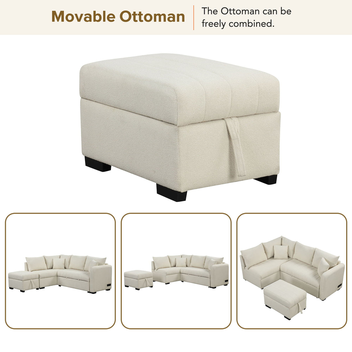 L-Shaped Sectional Pull Out Sofa Bed Sleeper Sofa with Two USB Ports