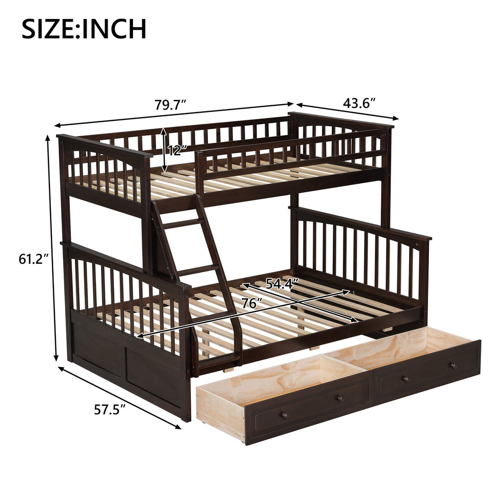 Bunk Bed with Drawers, Convertible Storage Bed