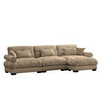 Modern Sectional Sofa with Ottoman, Round Bolster Armrests, Waist & Throw Pillows
