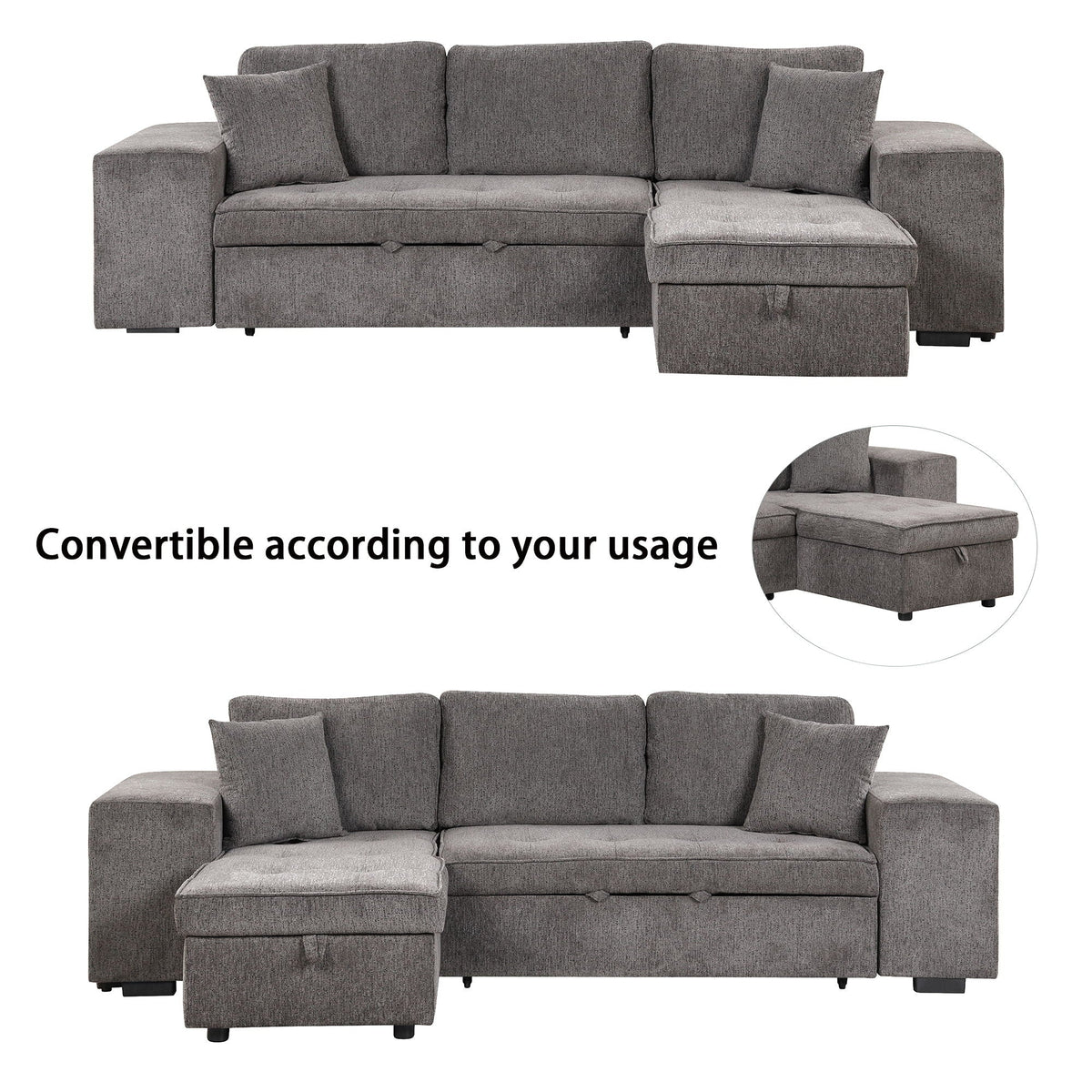 Modern L-Shape 3 Seat Reversible Sectional Couch