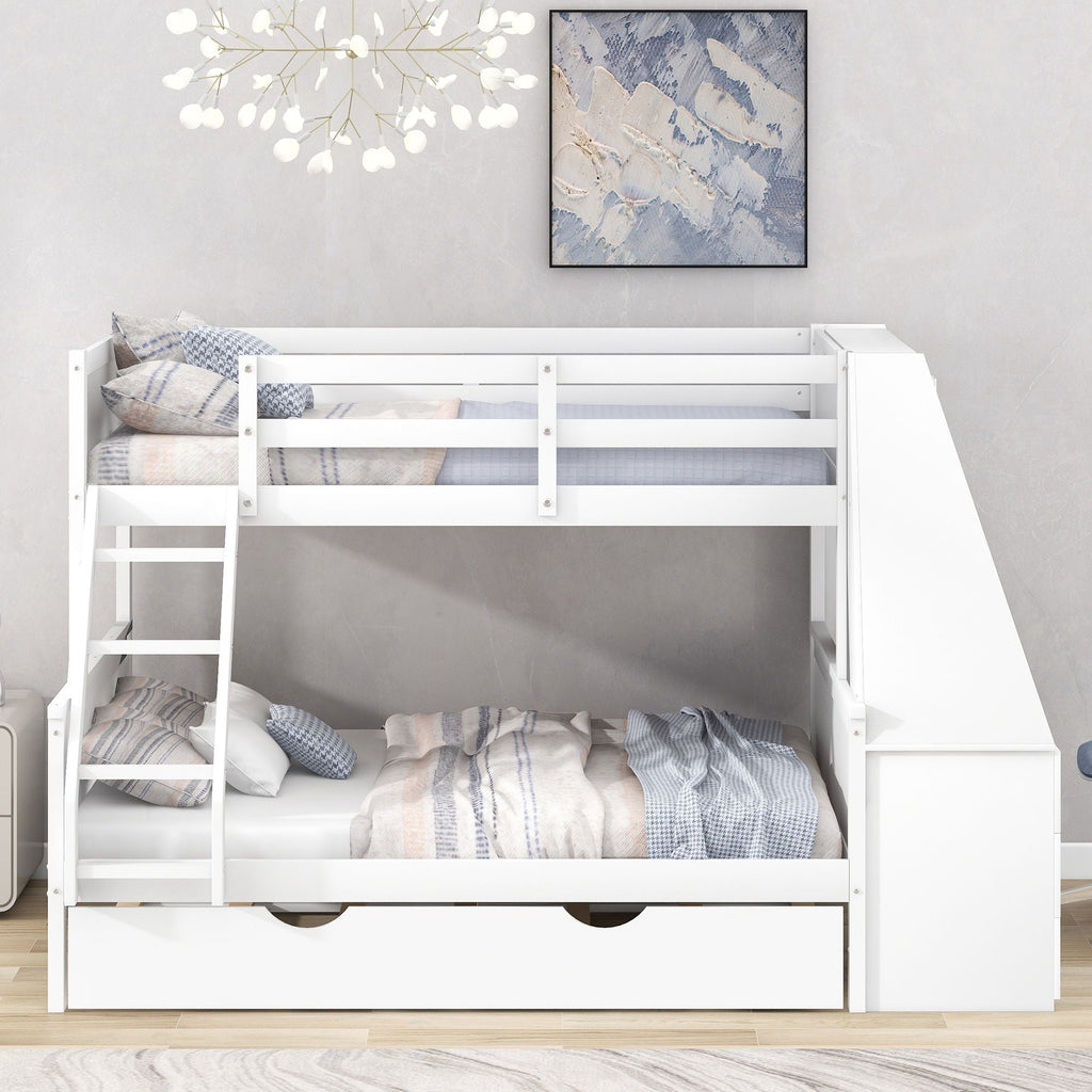 Bunk Bed with Trundle & Built In Desk, 3 Storage Drawers & Shelf