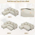 L-Shaped Sectional Pull Out Sofa Bed Sleeper Sofa with Two USB Ports