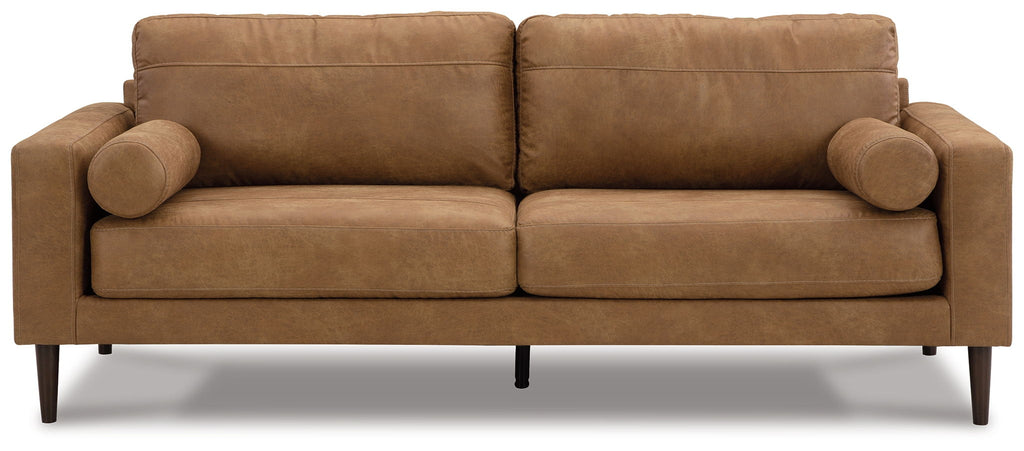 Telora Faux Leather Sofa – Caramel
