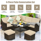 6-Piece Patio Rattan Dining Sofa Furniture Set