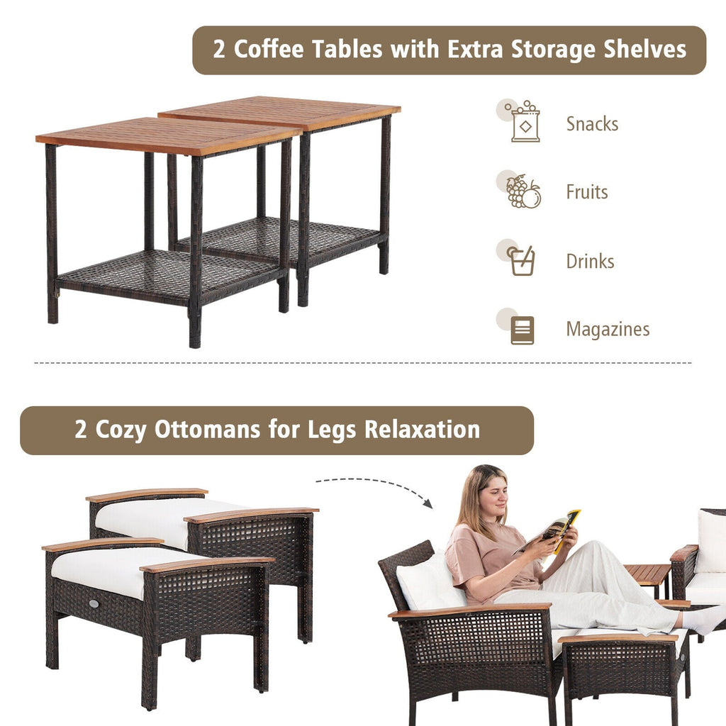 7-Piece Patio Rattan Cushioned Conversation Furniture Set