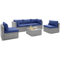 6 Piece Patio Conversation Sofa Set with Tempered Glass Coffee Table – Navy