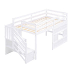 Loft Bed with Storage Staircase, Window & LED Light
