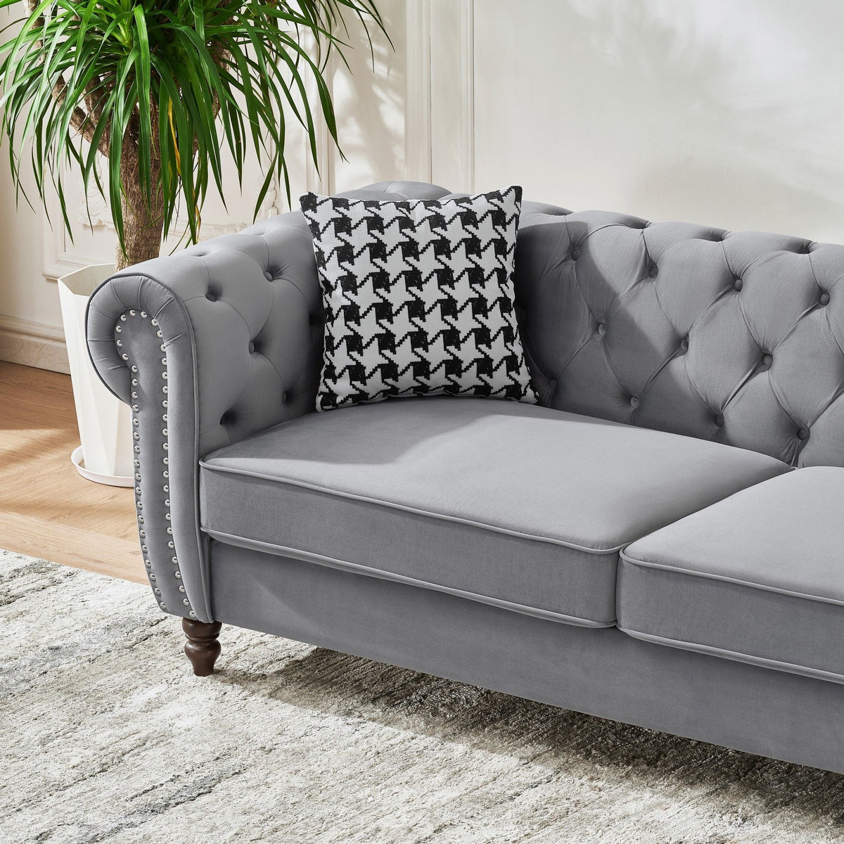 Chesterfield Fabric Sofa with Rolled Arms & Nailhead Trim