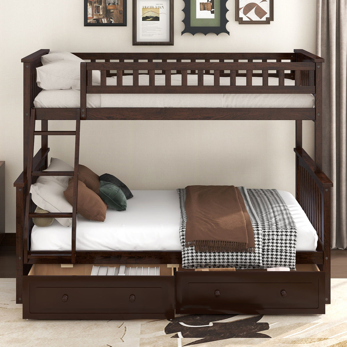 Bunk Bed with Drawers, Convertible Storage Bed