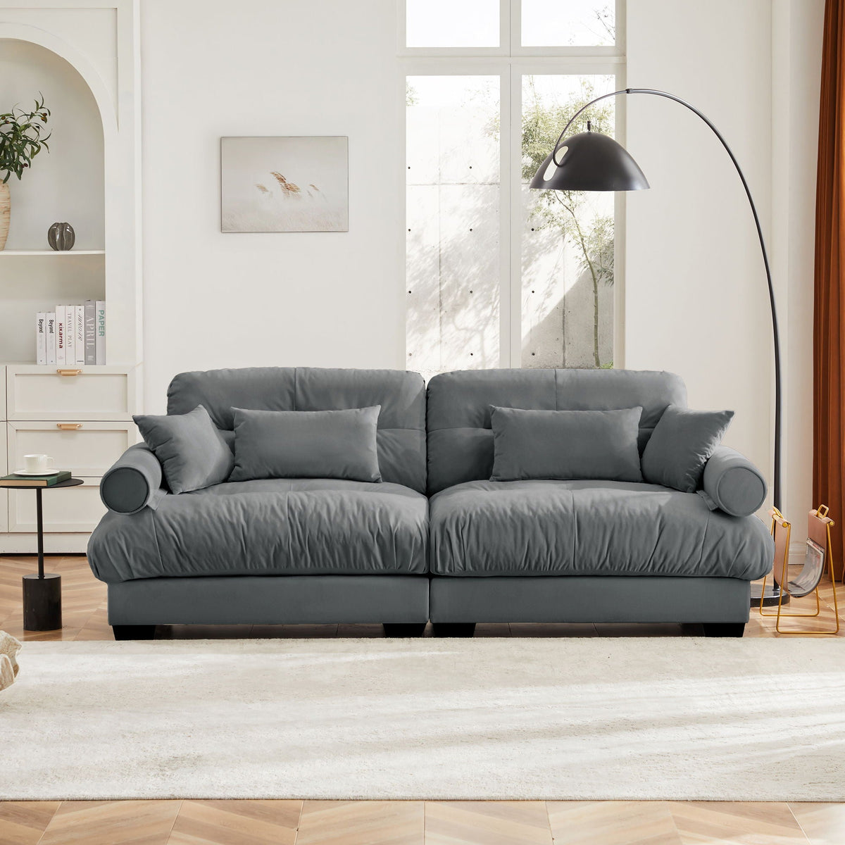 Modern Oversize Sofa with Cloud Like Comfort, Featuring Waist & Throw Pillows