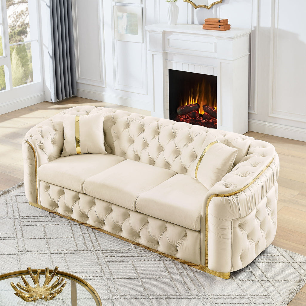 Button Tufted Couch with 2 Pillows, 3-Seater Luxury Chesterfield Sofa