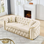 Button Tufted Couch with 2 Pillows, 3-Seater Luxury Chesterfield Sofa