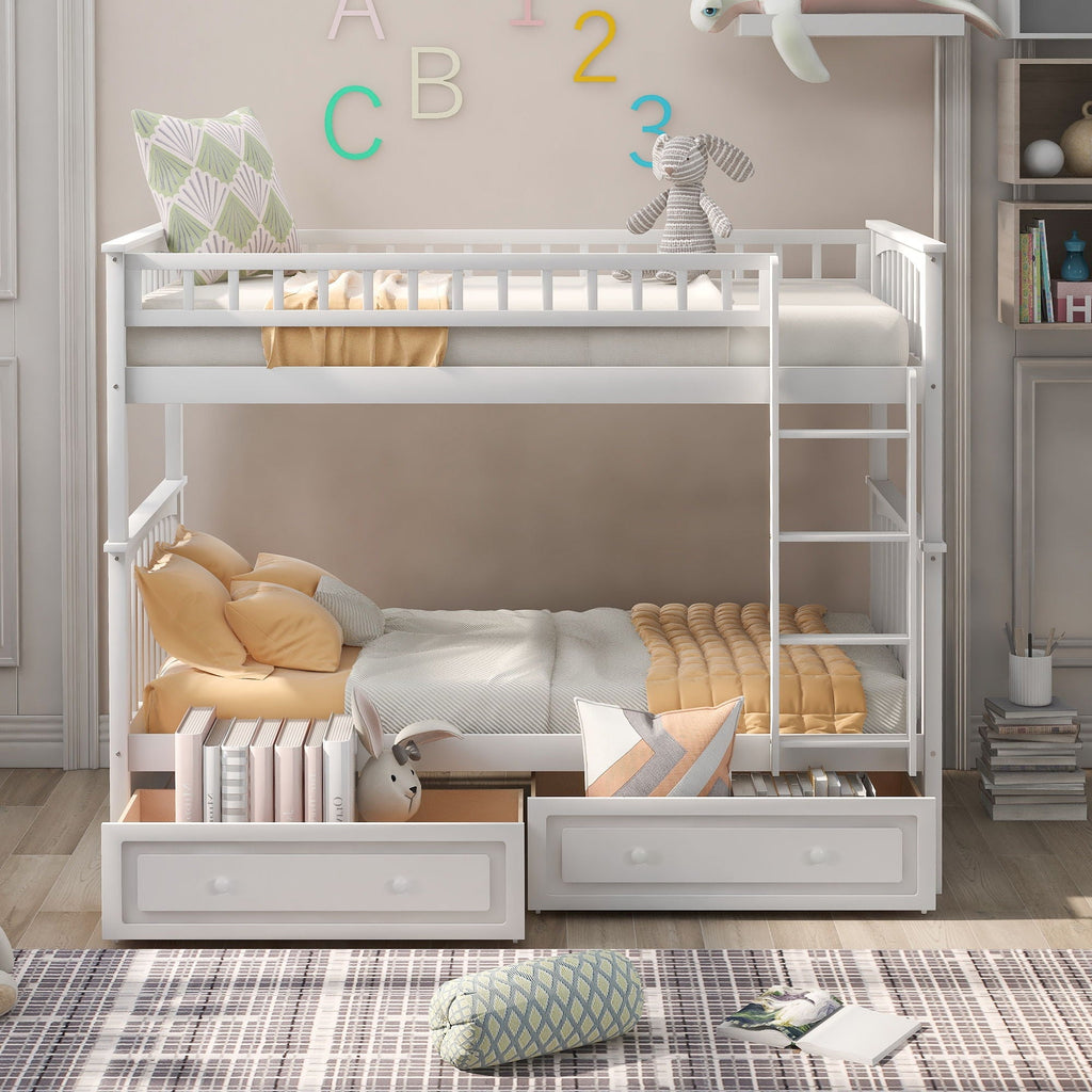 Mystrene - Twin Over Twin Bunk Bed with Drawers, Convertible Beds