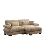 Modern Sectional Sofa with Ottoman, Round Bolster Armrests, Waist & Throw Pillows