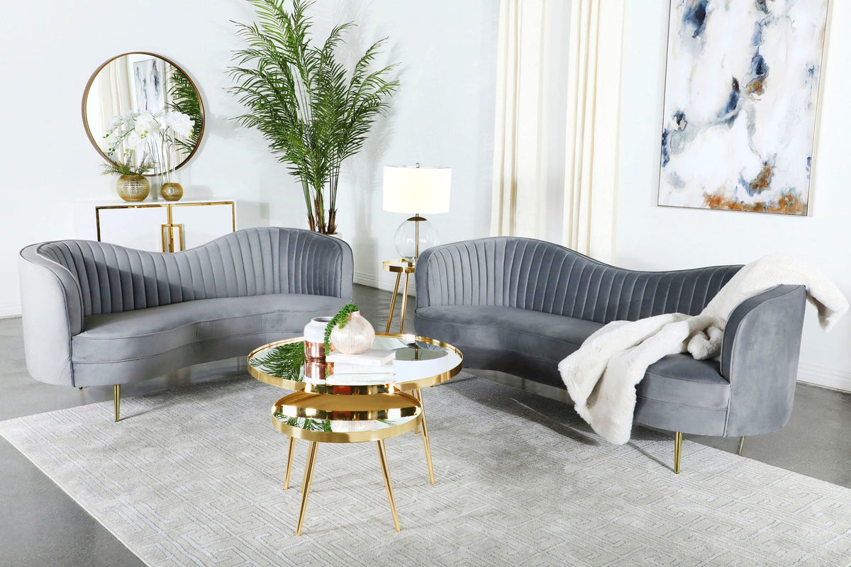 Sophia 2-piece Upholstered Channel Tufted Sofa Set Grey