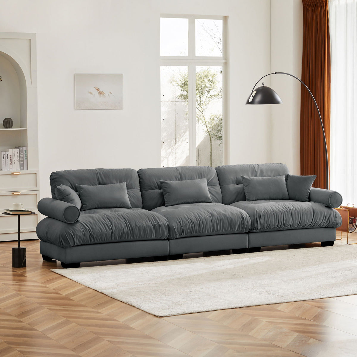 Modern Oversize Sofa with Cloud Like Comfort, Featuring Waist & Throw Pillows
