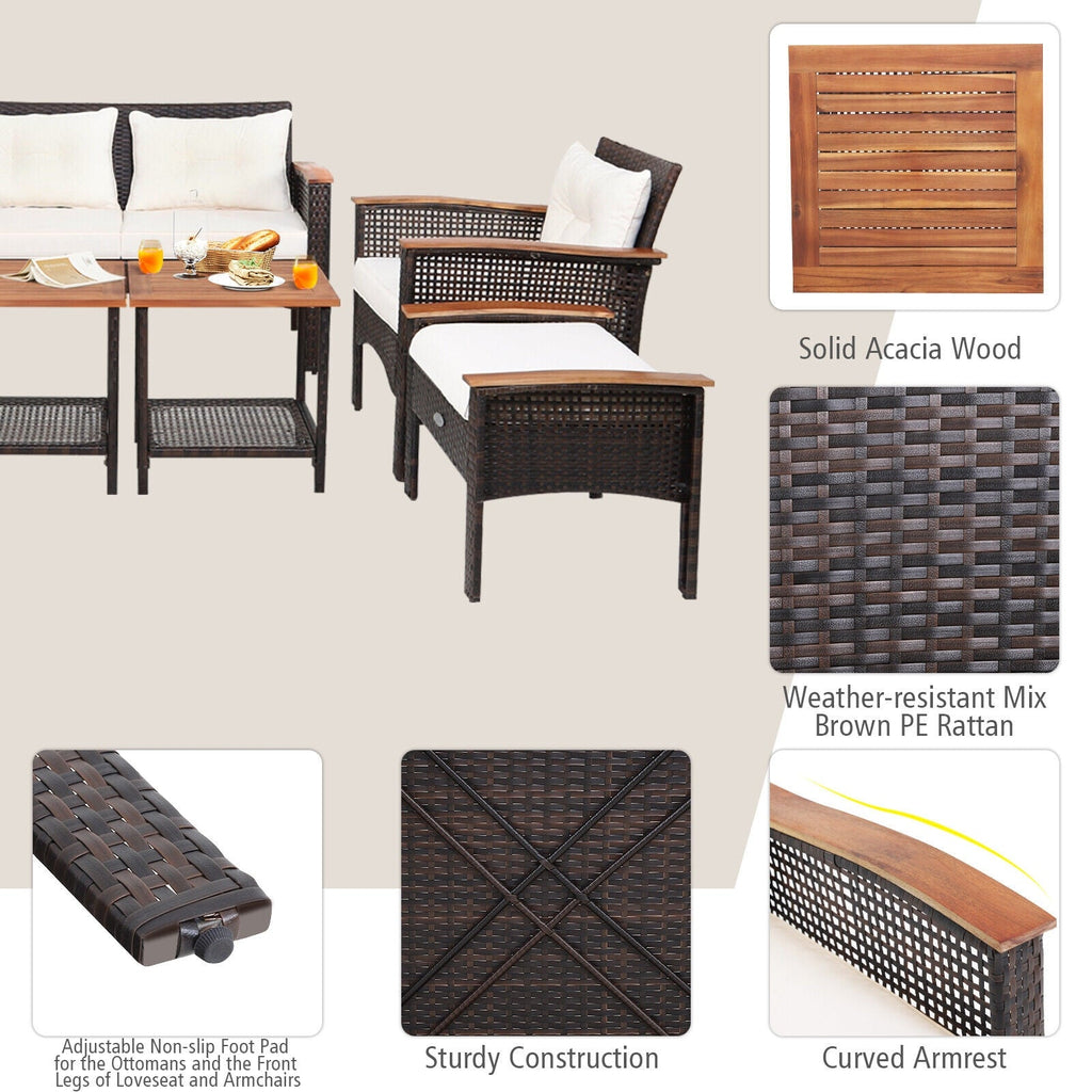 7-Piece Patio Rattan Cushioned Conversation Furniture Set