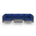 7 Piece Outdoor Furniture Set Wicker Chairs with Tempered Glass Coffee Table – Navy