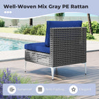 7 Piece Outdoor Furniture Set Wicker Chairs with Tempered Glass Coffee Table – Navy
