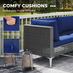7 Piece Outdoor Furniture Set Wicker Chairs with Tempered Glass Coffee Table – Navy
