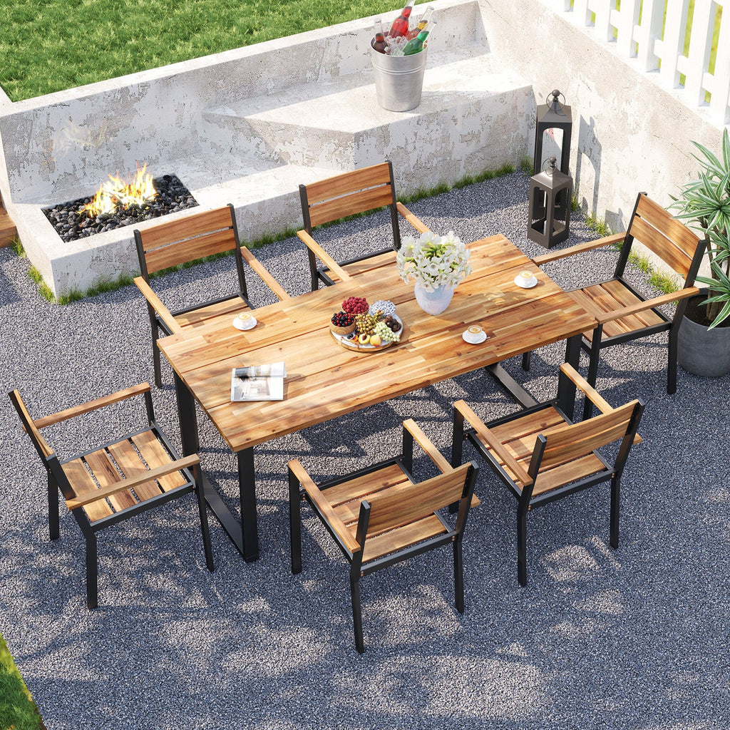 7-Piece Acacia Wood Patio Dining Set with Metal Frame and 2 Inches Umbrella Hole