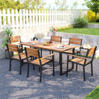 7-Piece Acacia Wood Patio Dining Set with Metal Frame and 2 Inches Umbrella Hole