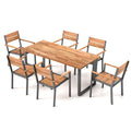 7-Piece Acacia Wood Patio Dining Set with Metal Frame and 2 Inches Umbrella Hole