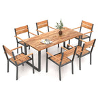 7-Piece Acacia Wood Patio Dining Set with Metal Frame and 2 Inches Umbrella Hole
