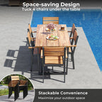 7-Piece Acacia Wood Patio Dining Set with Metal Frame and 2 Inches Umbrella Hole