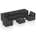 7-Piece Sectional Wicker Furniture Sofa Set with Tempered Glass Top – Red