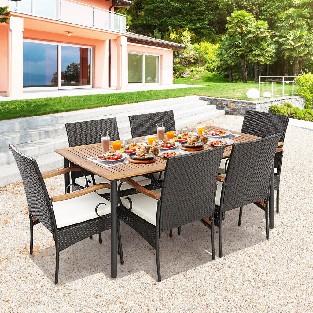 7-Piece Patio Wicker Dining Set with Detachable Cushion and Umbrella Hole