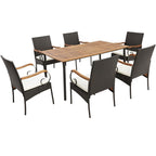 7-Piece Patio Wicker Dining Set with Detachable Cushion and Umbrella Hole