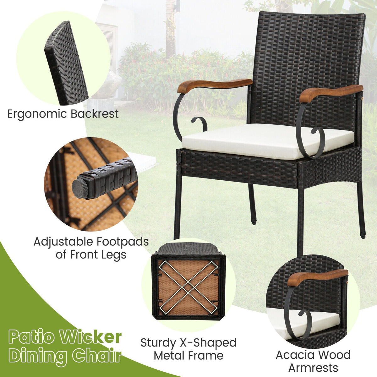 7-Piece Patio Wicker Dining Set with Detachable Cushion and Umbrella Hole