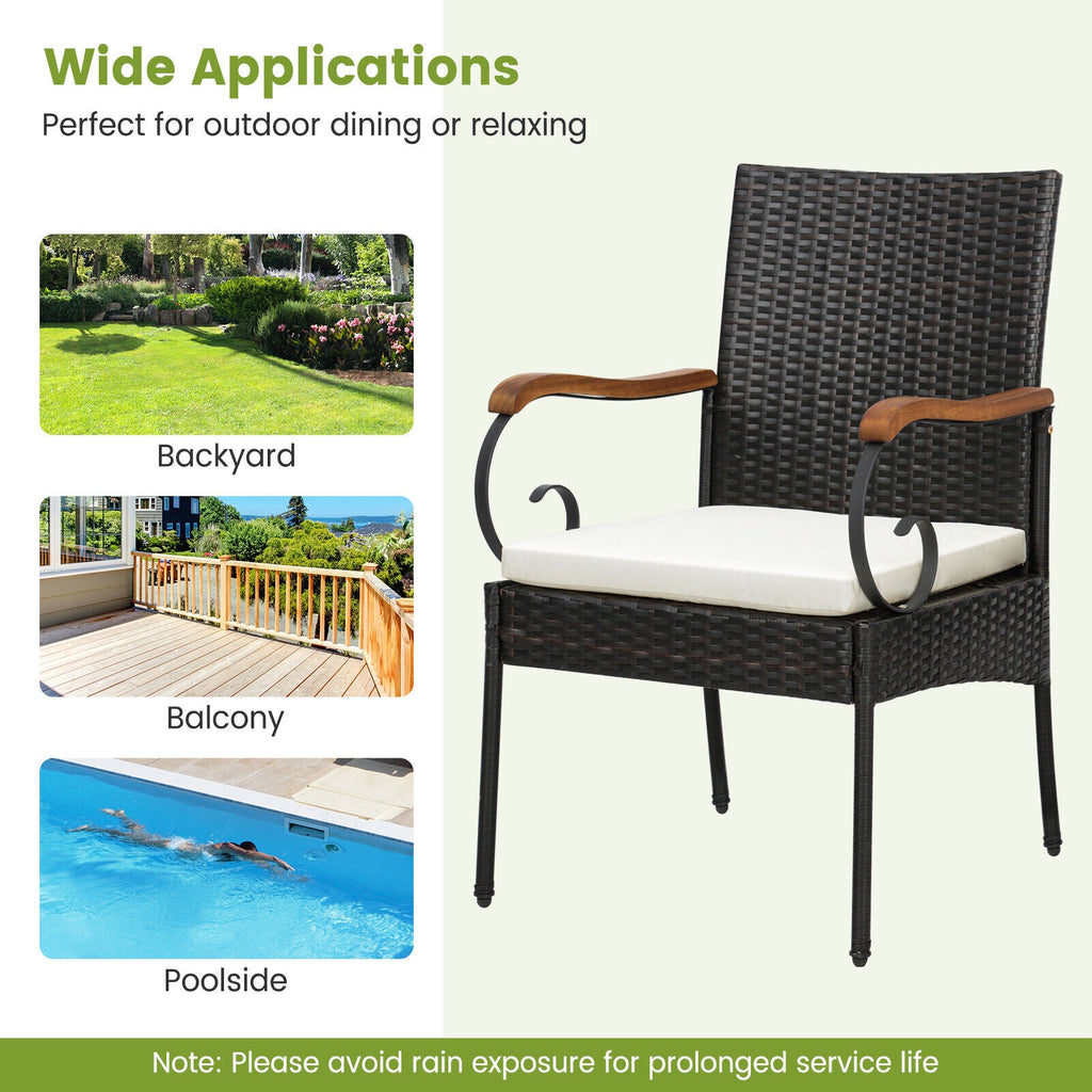 7-Piece Patio Wicker Dining Set with Detachable Cushion and Umbrella Hole