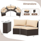 7-Piece Patio Furniture Set PE Rattan Half-Moon Curved Sofas with Side Tables – Brown