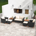 7-Piece Patio Furniture PE Rattan Sectional Sofa Set with Armchairs and Table – white