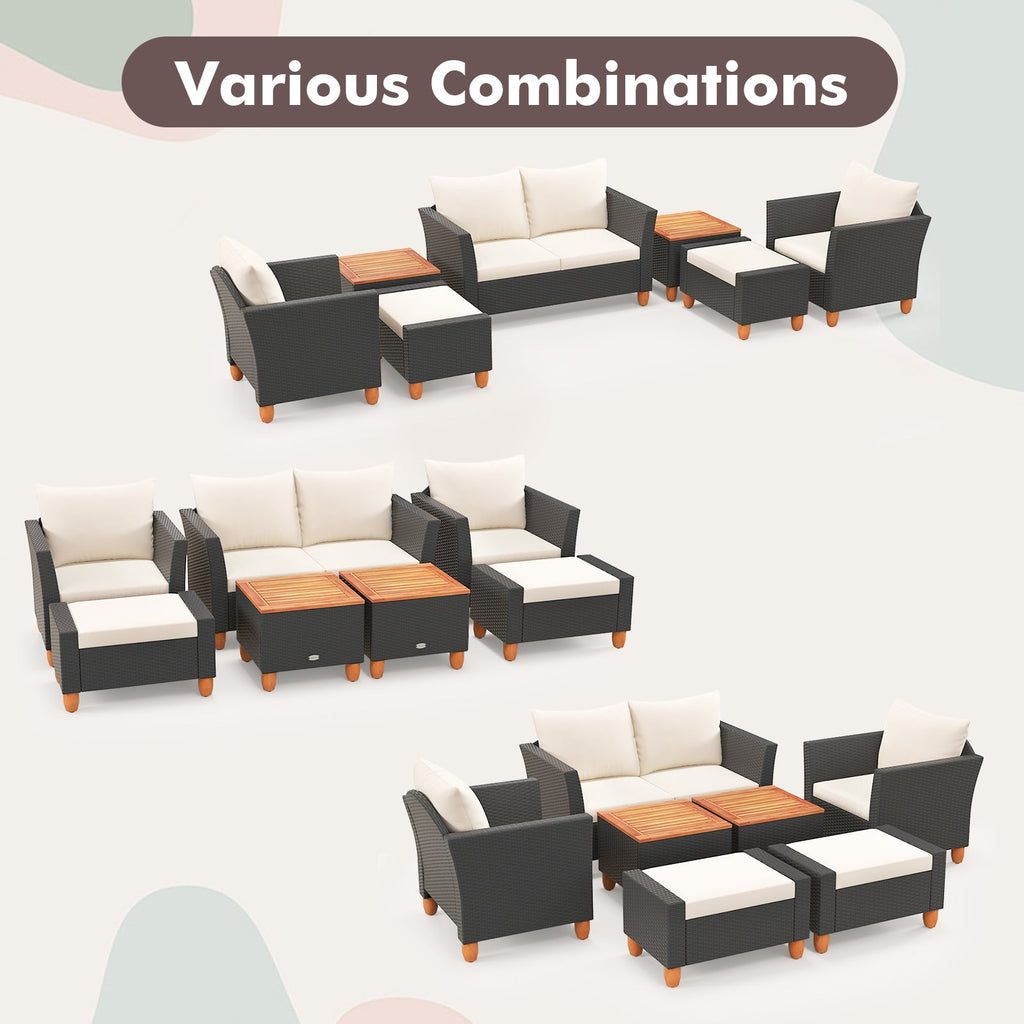 7-Piece Patio Furniture PE Rattan Sectional Sofa Set with Armchairs and Table – white