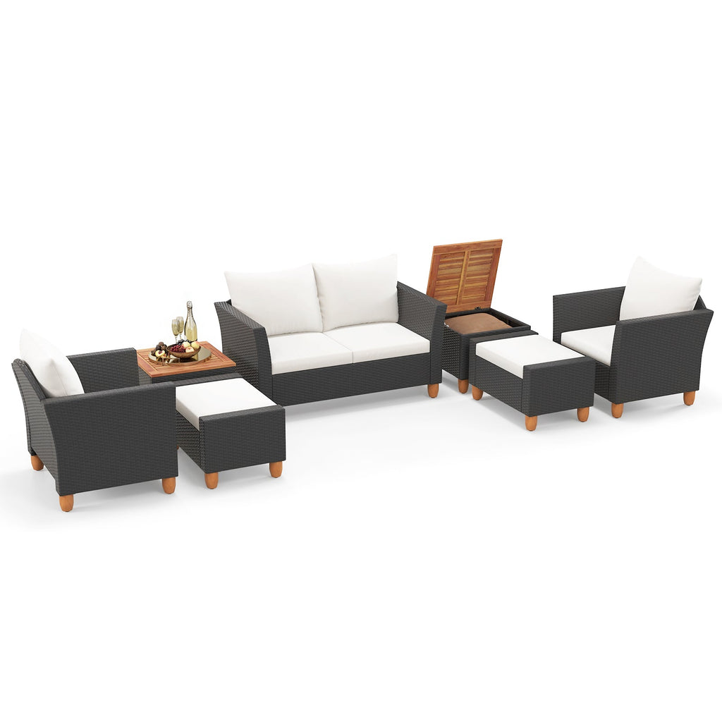 7-Piece Patio Furniture PE Rattan Sectional Sofa Set with Armchairs and Table – white