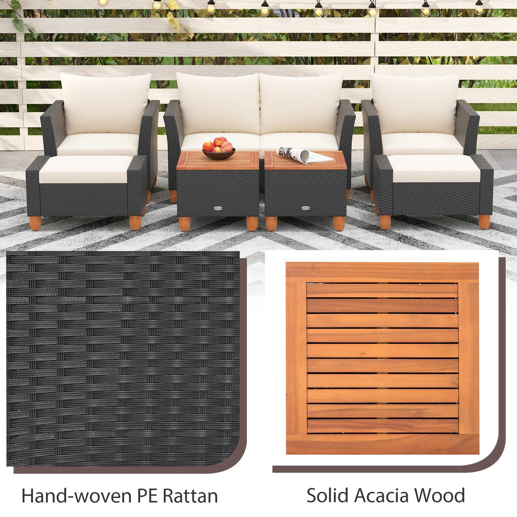 7-Piece Patio Furniture PE Rattan Sectional Sofa Set with Armchairs and Table – white