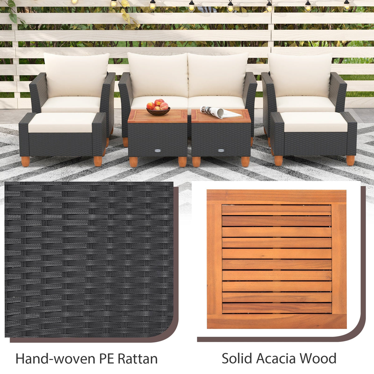 7-Piece Patio Furniture PE Rattan Sectional Sofa Set with Armchairs and Table – white