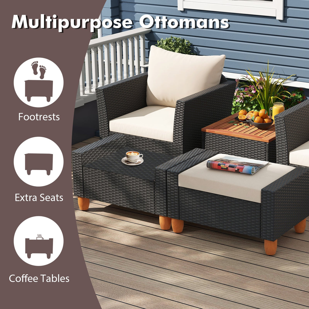 7-Piece Patio Furniture PE Rattan Sectional Sofa Set with Armchairs and Table – white