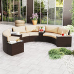 7-Piece Patio Furniture Set PE Rattan Half-Moon Curved Sofas with Side Tables – Brown