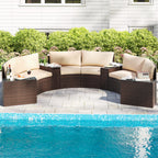 7-Piece Patio Furniture Set PE Rattan Half-Moon Curved Sofas with Side Tables – Brown