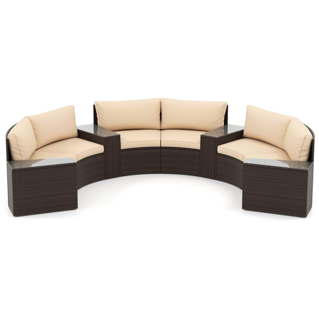 7-Piece Patio Furniture Set PE Rattan Half-Moon Curved Sofas with Side Tables – Brown